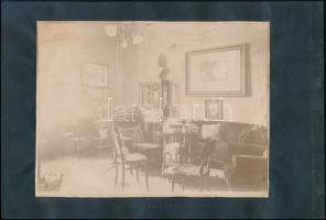 cca 1900 Nagypolgári lakásbelsők, albumlapra ragasztott fotók, 3 db, 12x16,5 cm