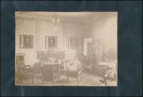 cca 1900 Nagypolgári lakásbelsők, albumlapra ragasztott fotók, 3 db, 12x16,5 cm
