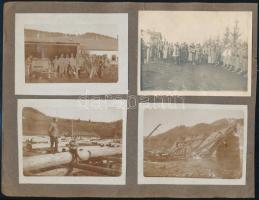 cca 1914-1918 Katonák az I. világháborúban, albumlapra ragasztott 4 db fotó, 8x11 cm