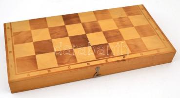 Sakk-készlet, fa, hiánytalan, jó állapotban, 35x35x3,5 cm
