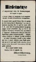 1856 A magyarországi cs. kir. Kormányzóság Hirdetménye a sóár felemelése tárgyában, német és magyar nyelven, kis szakadással, 38x44 cm