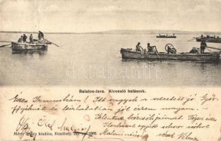 Balaton, kivonuló halászok a tavon. Mérei Ignácz kiadása (Rb)