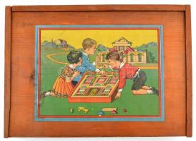 Régi színes fa építőjáték, hiánytalan, szép állapotban, 30x22x5 cm