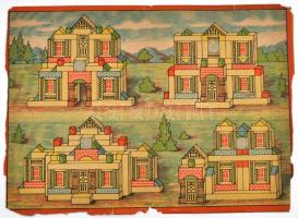 Régi színes fa építőjáték, hiánytalan, szép állapotban, 30x22x5 cm