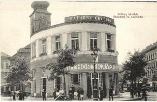 Budapest V. Báthory Kávéház a Kálvin téren (Kecskeméti utca és Múzeum körút sarka), villamosok