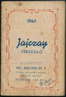 1940 Budapest, Jajczay vendéglő reklám naptára, 11x7,5 cm