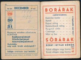 1940 Budapest, Jajczay vendéglő reklám naptára, 11x7,5 cm