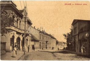 Zilah, Zalau; Rákóczi utca, üzletek, Seres Samu kiadása / street view with shops (EK)