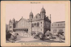 cca 1900 Budapest, Nyugati pályaudvar, villamos, fénynyomat, L. Rachwalsky, kartonra kasírozva, 9x13,5 cm