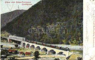 Vöröstoronyi-szoros, Roter-Turm-Pass, Pasul Turnu Rosu; Landesgrenze / Magyar-román országhatár, vasúti híd gőzmozdonnyal. Karl Graef kiadása / Hungarian-Romanian border, railway bridge with locomotive (EB)