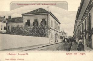 Lugos, Lugoj; Bonnáz utca, Római katolikus apáca zárda / street view, nunnery