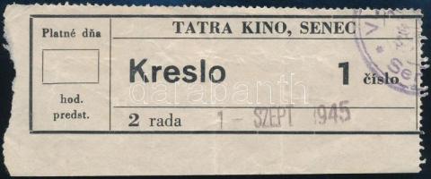 1945 Szenc, Jegy a Tátra Moziba / Senec, Cinema ticket, Tatra Kino