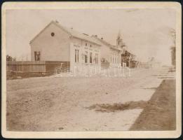 cca 1890 Balassagyarmat, Andrássy utca, épülő református templom, kartonra kasírozva, 8x11 cm