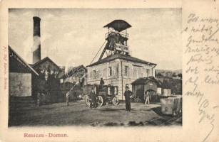 Domány, Doman (Resicabánya, Resita); Almásy akna, automobil, iparvasút. Ifj. Nell Károly kiadása / mine, automobile, industrial railway