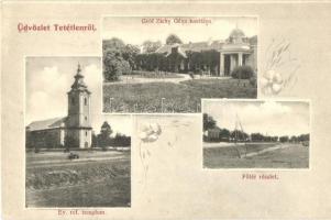 Tetétlen, Evangélikus templom, Gróf Zichy Géza kastély, Fő tér. Lusztig M. kiadása, floral Art Nouveau (EK)