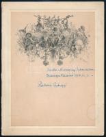 1922 Kőnyomatos menükártya borító, hátoldalán aláírásokkal
