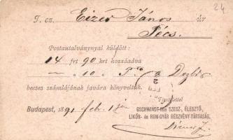 1891 (Vorläufer!) Gschwindt-féle szesz-, élesztő-, likőr- és rumgyára Rt. Budapesten. reklámlap / Hu...