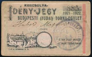 1921 Budapesti (Budai) Torna Egylet korcsolya idényjegy , fényképpel, 11x6,5 cm
