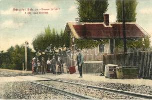 Balatonkeresztúr, Déli vasútállomás, vasutas, csomagok. Neumark Adolf kiadása (apró szakadás / tiny tear)