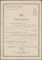 1941 Bp., A M. kir. 1. számú honvéd kiegészítő parancsnokság által kiállított származási igazolvány főhadnagy részére