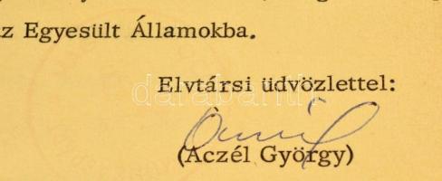1967 Aczél György (1917-1991) kommunista kultúrpolitikus saját kezűleg aláírt levele Vas Zoltán (190...