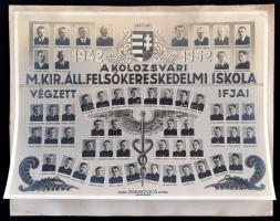 1942 A kolozsvári M. Kir. Áll. Felsőkereskedelmi Iskola végzett hallgatóinak tablófotója, Kolozsvár Foto Joanovics utóda, 21x28 cm.