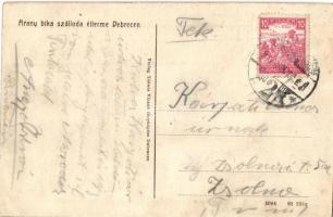 Debrecen, Arany Bika szálloda és étterem, belső. A képen szereplő pincére levele a hátoldalon. Takác...