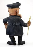 Hajóskapitány figura, műanyag szigonnyal, fa-plüss, kopott, a pipa hiányzik, 17 cm