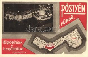 Pöstyénfürdő, Kúpele Piestany; téli gyógyházak és iszapfürdő. reklámlap / winter spas and mud spa. advertisement card (17,5 cm x 11 cm)