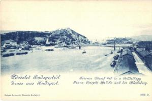 Budapest, Ferenc József híd és a Gellérthegy, gőzhajók. Edgar Schmidt kiadása