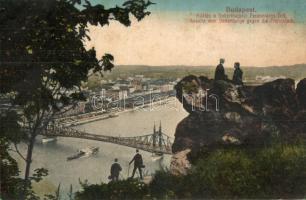 Budapest XI. Kilátás a Gellért-hegyről Ferencváros felé, Ferenc József híd (fl)