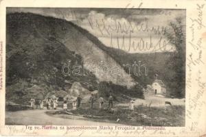 1902 Szomszédváralja, Podsused (Zagreb), Trg sv. Martina sa kamenolomom Slavka Fercovica / kápolna, kőbánya / chapel, quarry (EK)