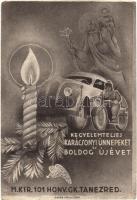 Kegyelemteljes Karácsonyi Ünnepeket és Boldog Újévet! M. kir. 101. Honvéd Gépkocsizó Tanezred hadiözvegyei és árvái javára / WWII Hungarian motorized unit's Christmas greeting and charity card (EK)