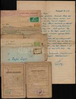 cca 1937-1950 2 db levente igazolvány + 6 db levelezőlap ill. boríték, közte tábori posta is