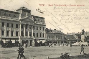 Arad, tér, Gazdasági takarékpénztár, Kossuth szobor, Braun M. ruha raktára / square, bank, statue, shops