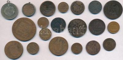 20db-os vegyes magyar és külföldi érme tétel, közte főleg magyar rézpénzek és 1db ezüst, 1845B 20kr ...