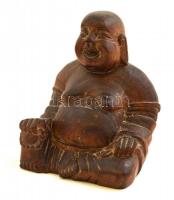 Nevető Buddha, fa szobor, m: 12,5 cm
