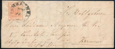 ~ 1855 3kr lilliputi vágással levélen ,,SZOMBATHELY" - ,,KÖRMEND", ~ 1855 3kr ,,SZOMBATHELY" - ,,KÖRMEND"