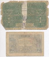 Románia 1915. 2L + Német megszállás 1917. 1L T:IV ragasztott
Romania 1915. 2 Lei + German occupatio...