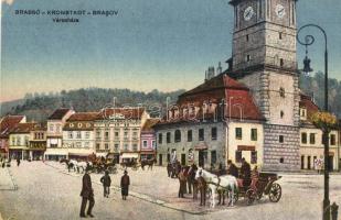 Brassó, Kronstadt, Brasov; utca, városháza, hintók / street view, town hall, chariots (EK)