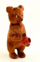 Régi felhúzhatós játékmackó, kulccsal, működik, m: 24,5 cm