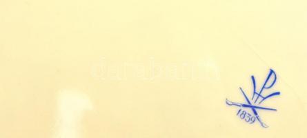 Herendi virágmintás porcelán mélytányér, kézzel festett, jelzett, hajszálrepedéssel, d: 24,5 cm