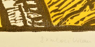 Somlai Vilma (1938-2007): Kék láng. színes linó, papír, jelzett, 39×30 cm