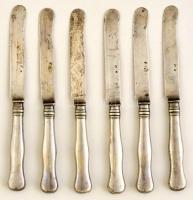 Ezüst(Ag) kések, 6 db, jelzett, h: 20 cm, nettó: 271 g