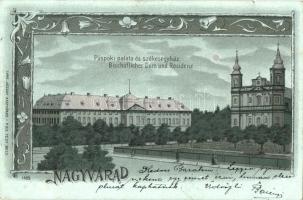 Nagyvárad, Oradea; Püspöki palota és székesegyház. Lang József, Pick Testvérek / bishop's palace, cathedral. metallic, floral Art Nouveau litho (apró szakadás / tiny tear)