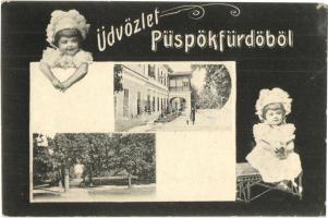 Püspökfürdő, Szentlászlófürdő, Baile 1 Mai; montázslap kislánnyal / montage postcard with little girl (EM)