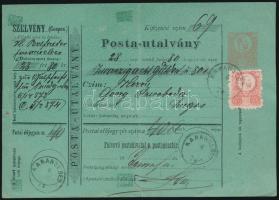 1874 5kr postautalvány 5kr díjkiegészítéssel / Complete Money order with 5kr "KARÁNSEBES" - Lugos