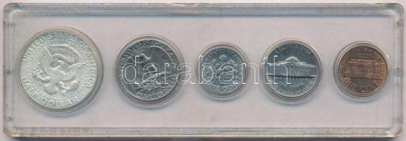 Amerikai Egyesült Államok 1965. 1c + 5c + 1D + 1/4$ + 1/2$ Ag "Kennedy" plasztiktokban T:1...