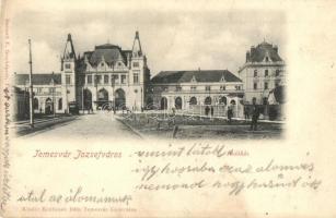 Temesvár, Timisoara; Józsefváros, indóház, vasútállomás, villamos / Bahnhof / railway station, tram (EK)