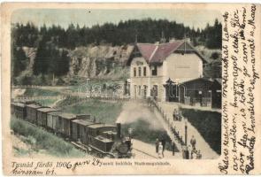 Tusnádfürdő, Bai Tusnad; vasútállomás gőzmozdonnyal. Adler Alfréd / Bahnhof / railway station with locomotive (fl)